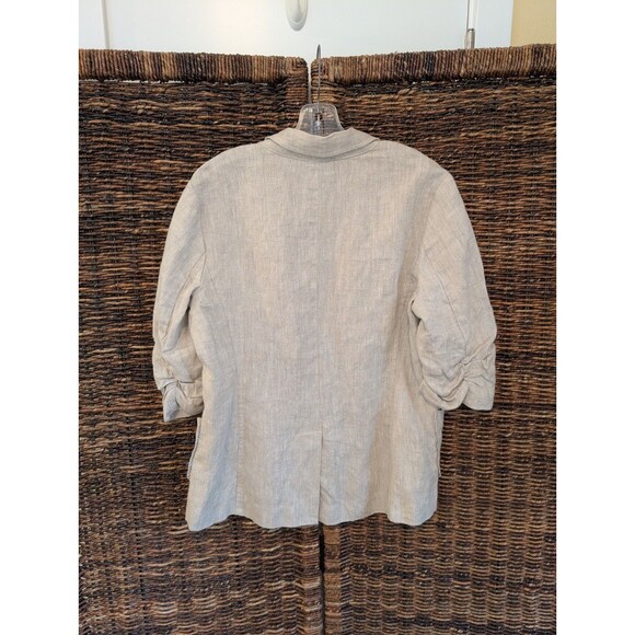 Karen Kane 100% Linen One Button Blazer Jacket Women Large Ruffles 3/4 Sleeves - Picture 4 of 8
